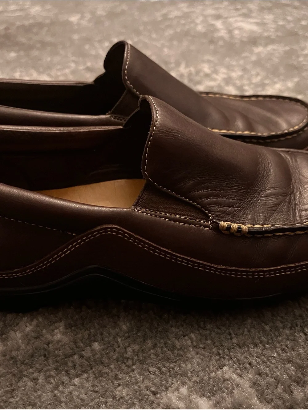 Cole Haan Brown Leather Slip-On Loafers with Contrast Stitch